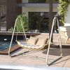 Outdoor Patio Porch Swing, 2-Seat Hanging Swing Chair with Thickened Cushions and Pillow, Rattan Porch Swing Chair Outdoor Hammock Chair for Porch