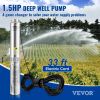 VEVOR Deep Well Submersible Pump, 1.5HP 230V/60Hz, 37gpm 276ft Head, with 33ft Electric Cord, 4" Stainless Steel Water Pumps for Industrial