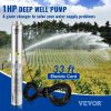 VEVOR Deep Well Submersible Pump, 1HP 115V/60Hz, 37gpm Flow 207ft Head, with 33ft Electric Cord, 4" Stainless Steel Water Pump for Industrial